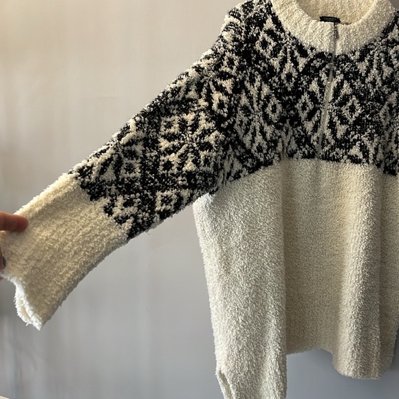 Talbots Half-Zip Argylle Snowflakes Off White Black Cozy Sweater Size 1X Petite - Picture 4 of 14